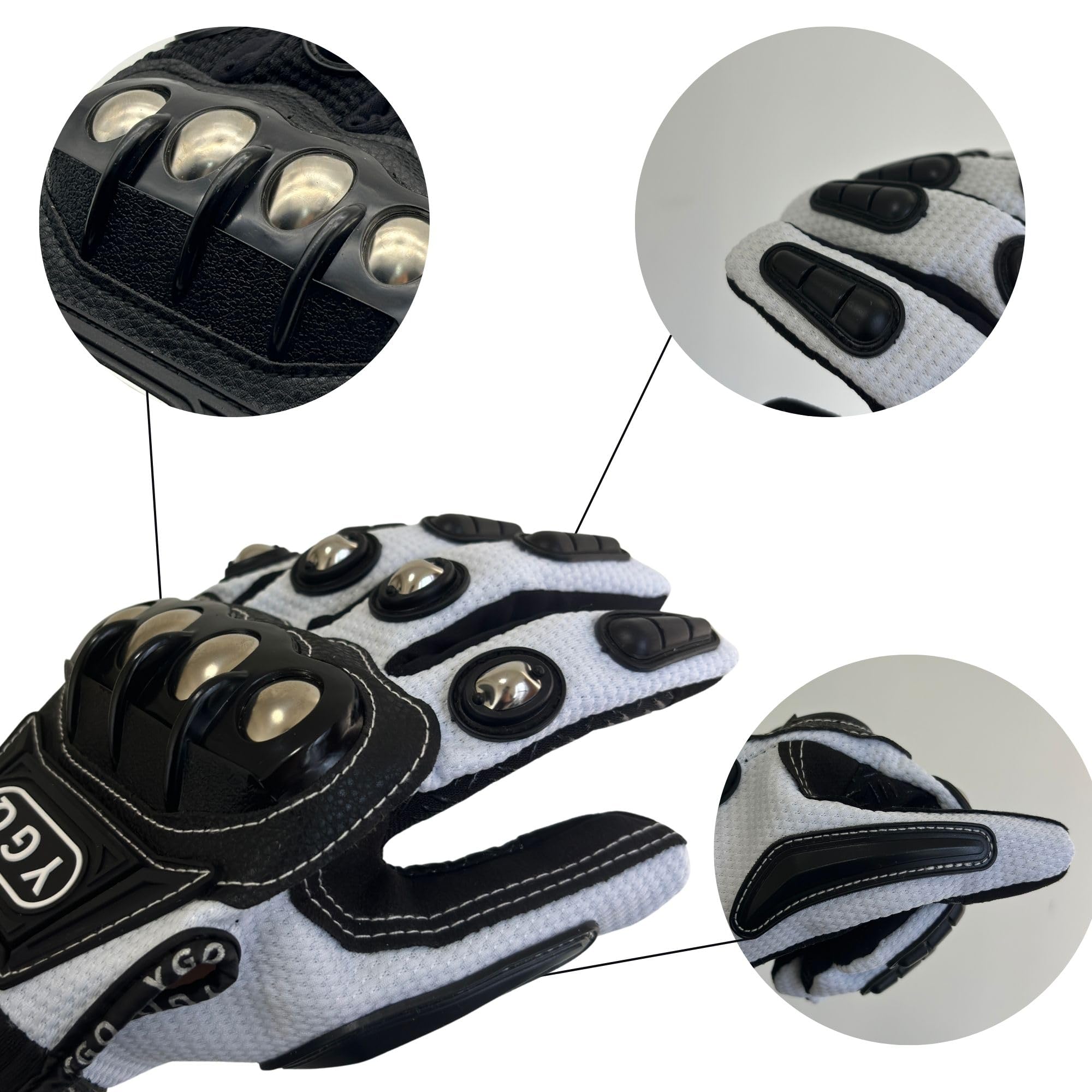Guanti da moto Powersports da uomo, touch screen da moto con hard shell e imbottitura sul palmo per corse (bianco, L)