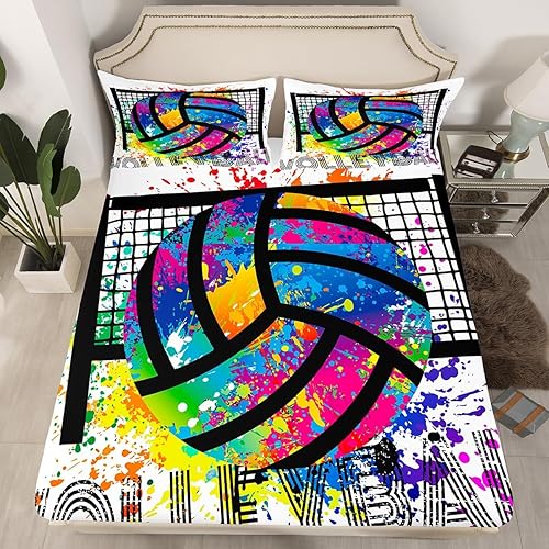 Erosebridal Juego de ropa de cama de pelota de voleibol, tamaño individual, juegos de voleibol, juego de ropa de cama deportiva para niños, niñas,