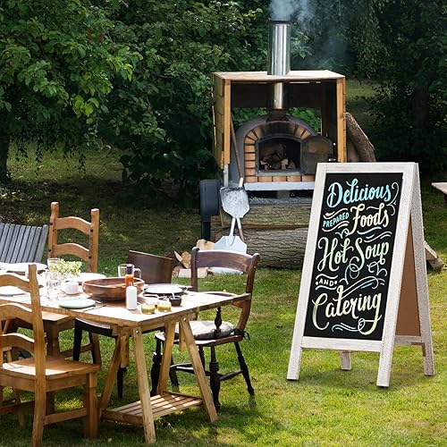 Miniatura 9 de 4 THOUGHT Pizarra magnética de doble cara con marco A de 40 x 20 pulgadas, madera de pino maciza, independiente para restaurantes, cafeterías, bodas