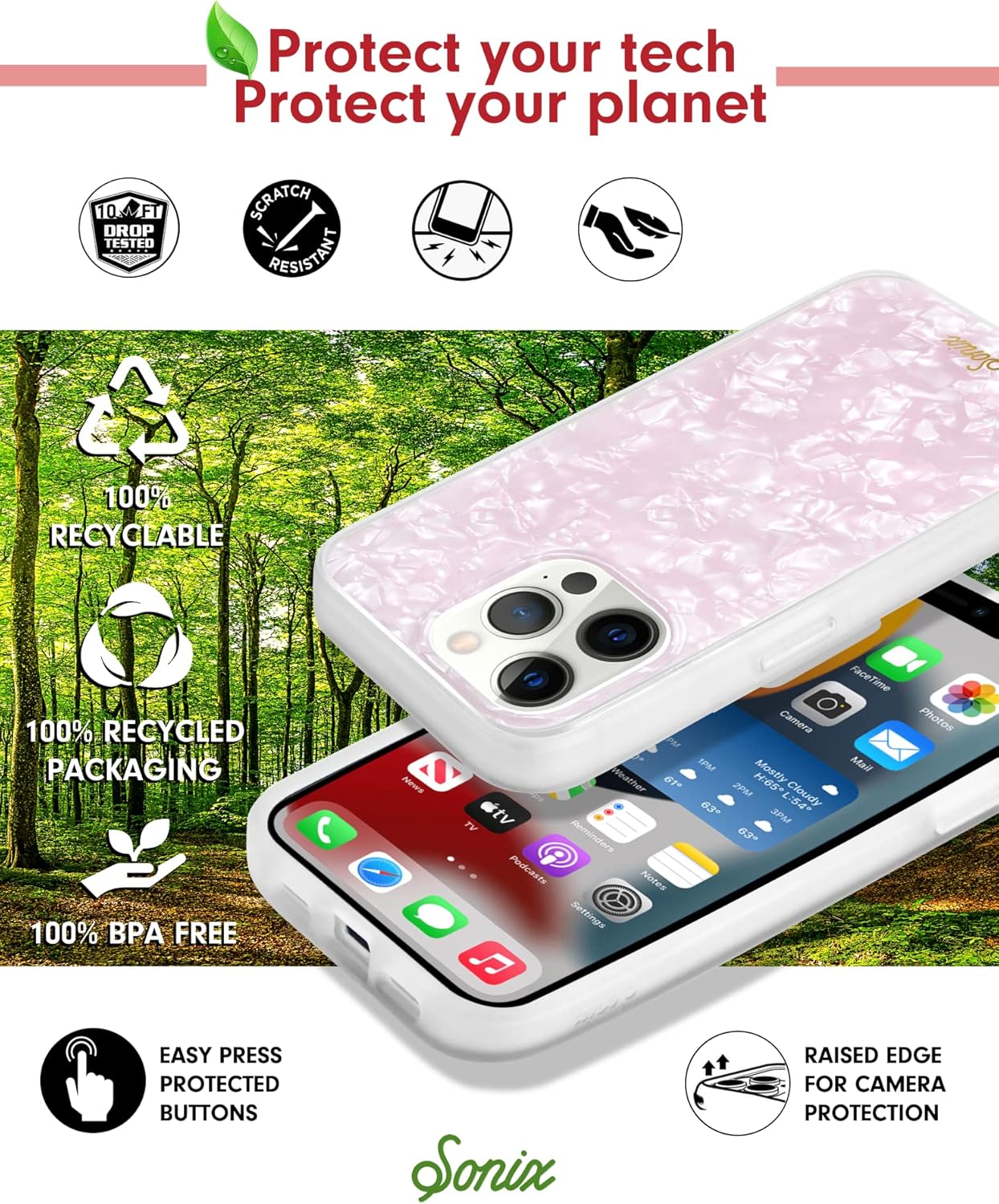 Sonix Phone Case for iPhone 13 Pro Max / 12 Pro Max | 10ft Drop Tested | Pink Tortoiseshell Print | Pink Pearl Tort - Image 3