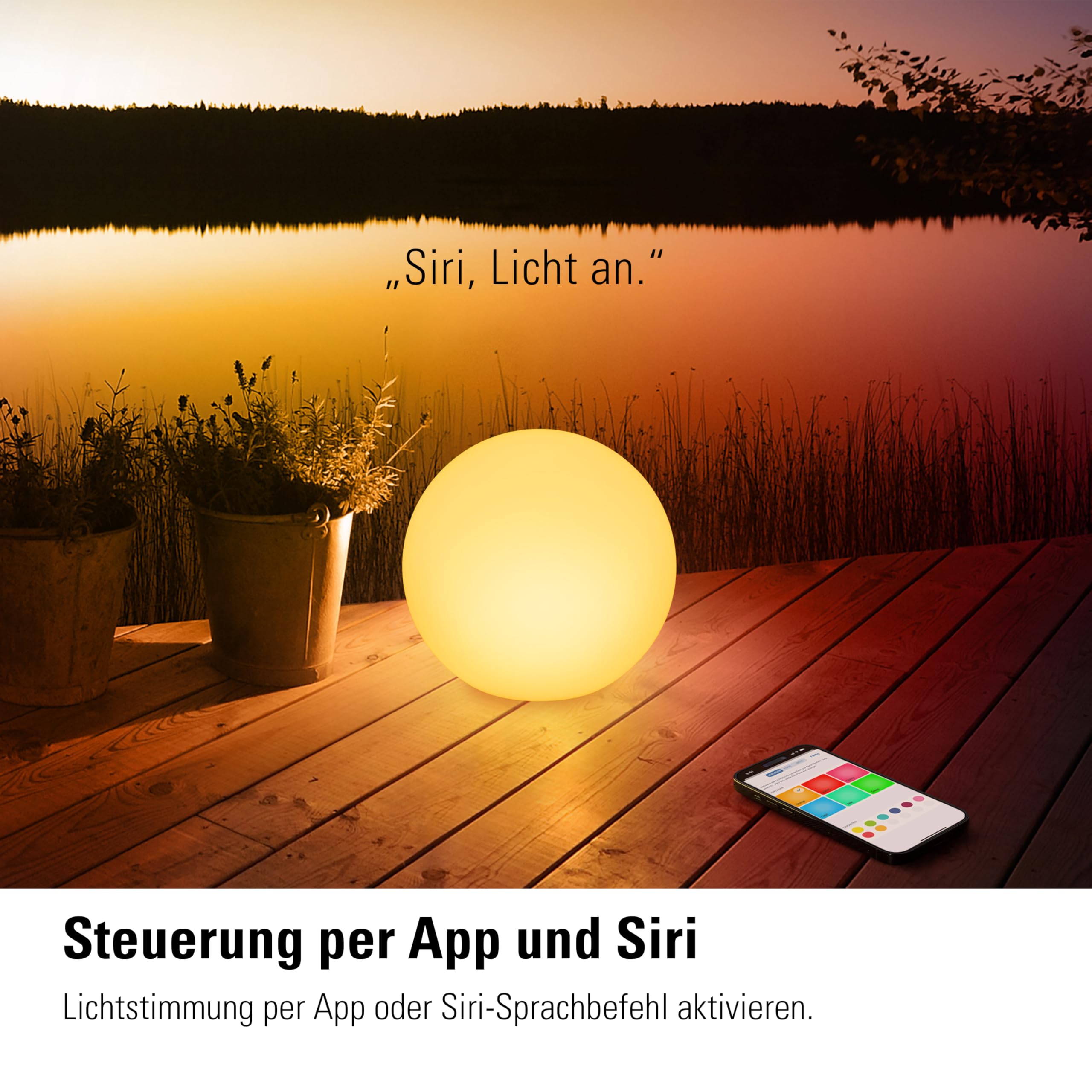 Eve Flare Tragbare smarte LED-Kugelleuchte wasserbeständig weißes & farbiges Licht 90 lm Ø 25 cm dimmbar Bluetooth Thread App-Steuerung