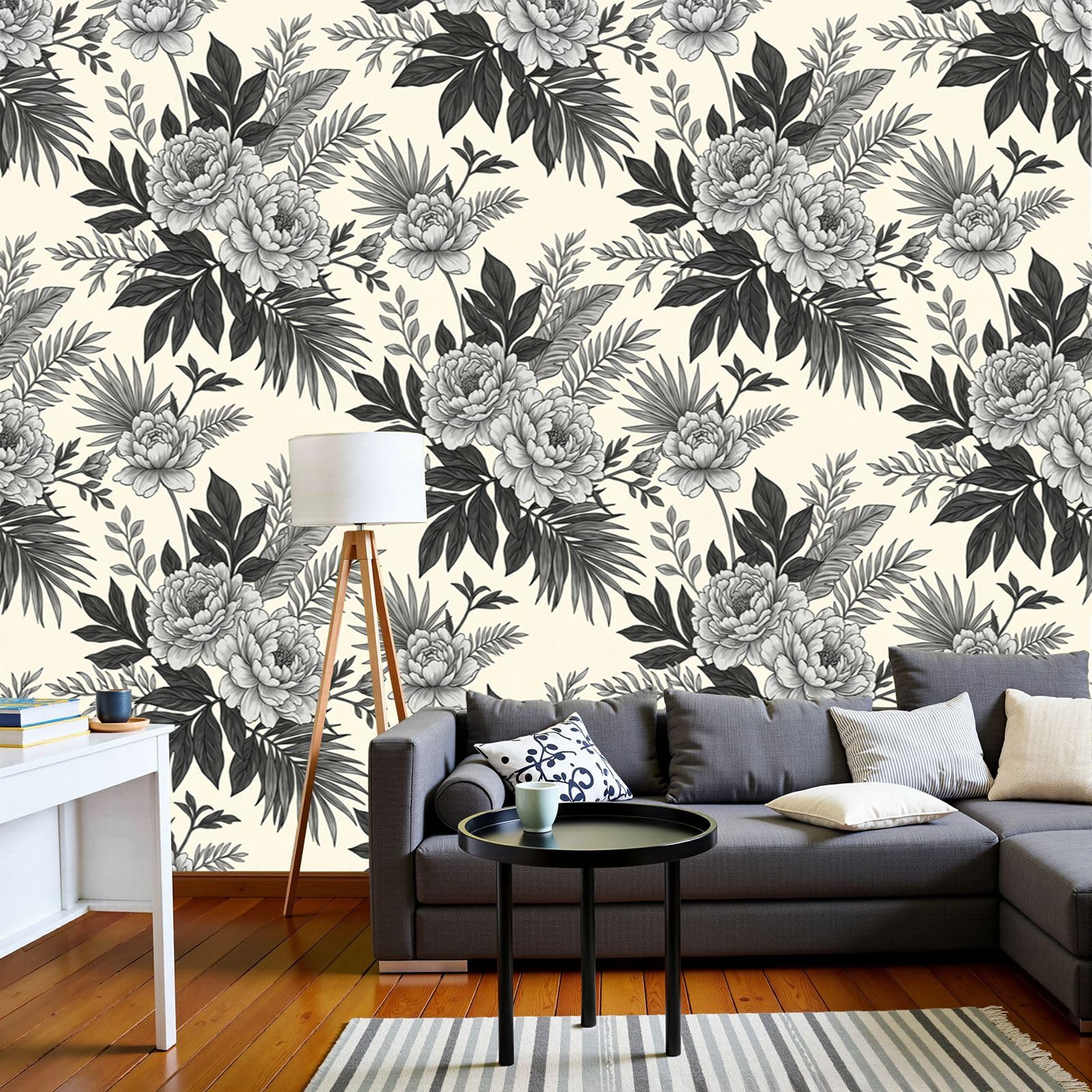 Papier peint en soie pivoines vintage grand format pour salon