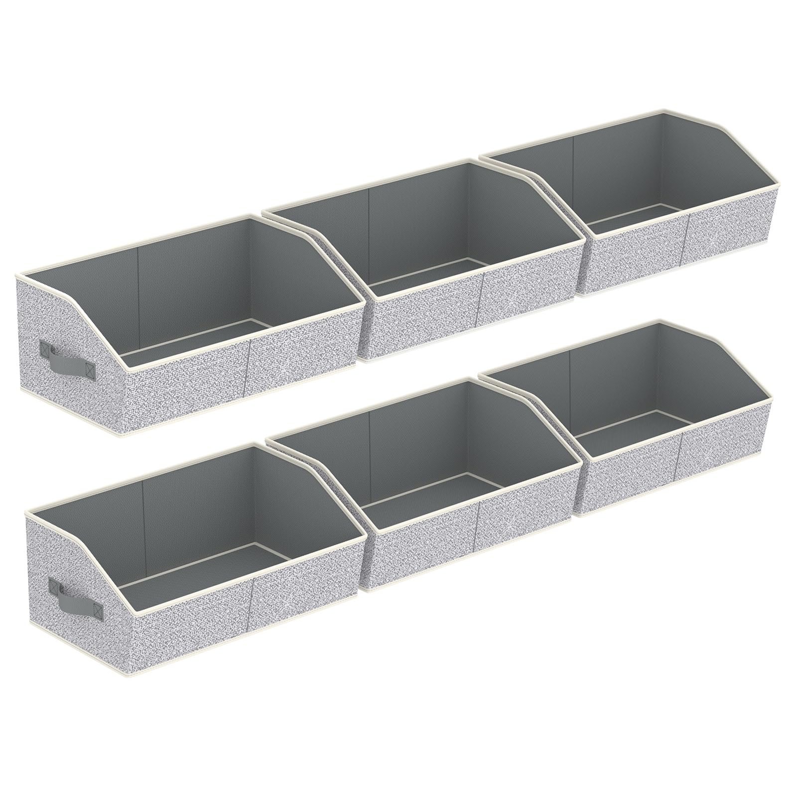 Homsorout Storage Bins for Shelves - Large Trapezoid Closet Shelf Organizer, Fabric Organization Bins with Handles, Storage Baskets for Clothes, Towel, Purse, 6 Pack, Light Gray