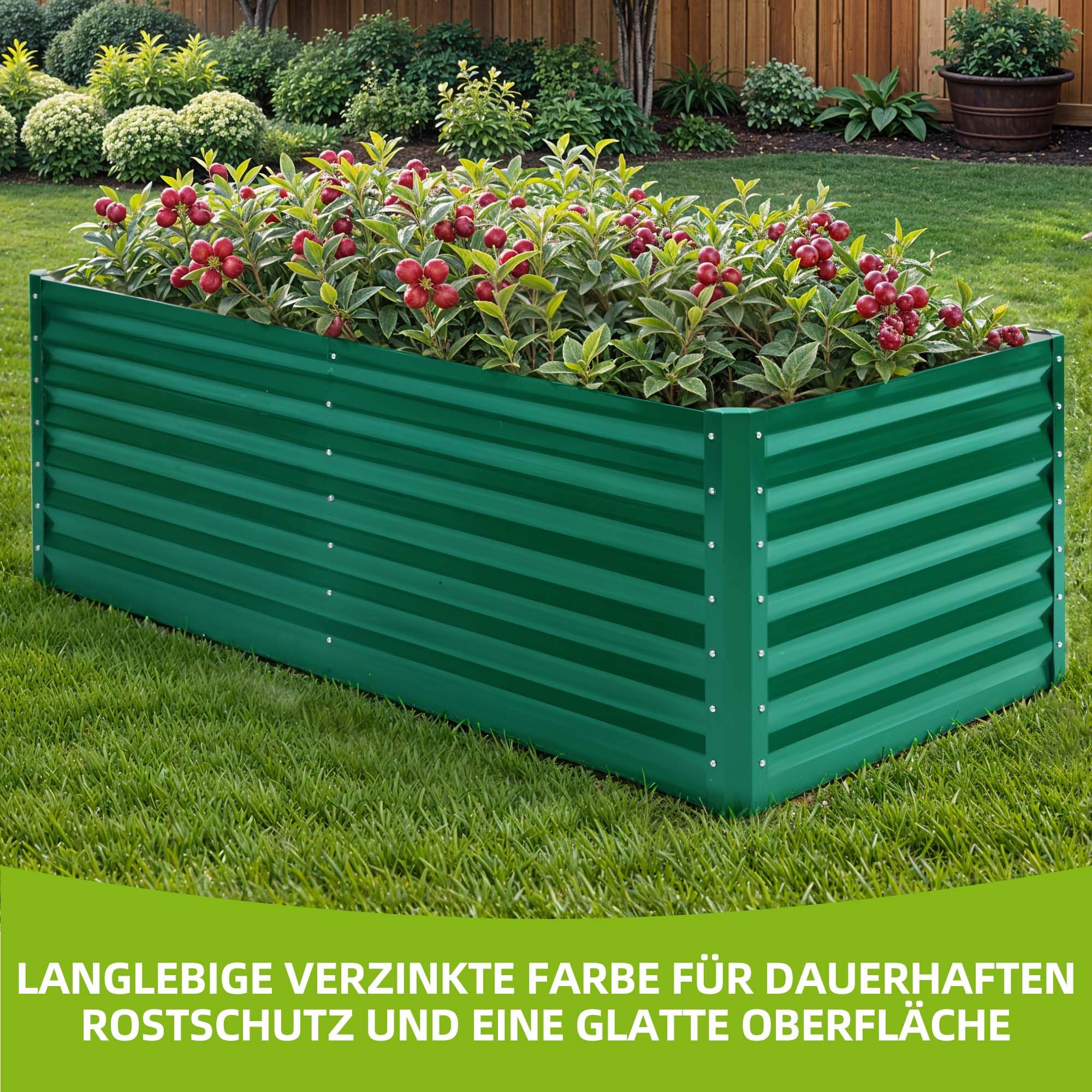 DWVO Hochbeet Metall 180x90x60cm mit Handschuhen, Gartenhochbeet aus Stahl, Rostfrei & Wetterfest, Stabiles verzinktes Beet mit Sicherheitsgummi für Gemüse Blumen Obst, Grün