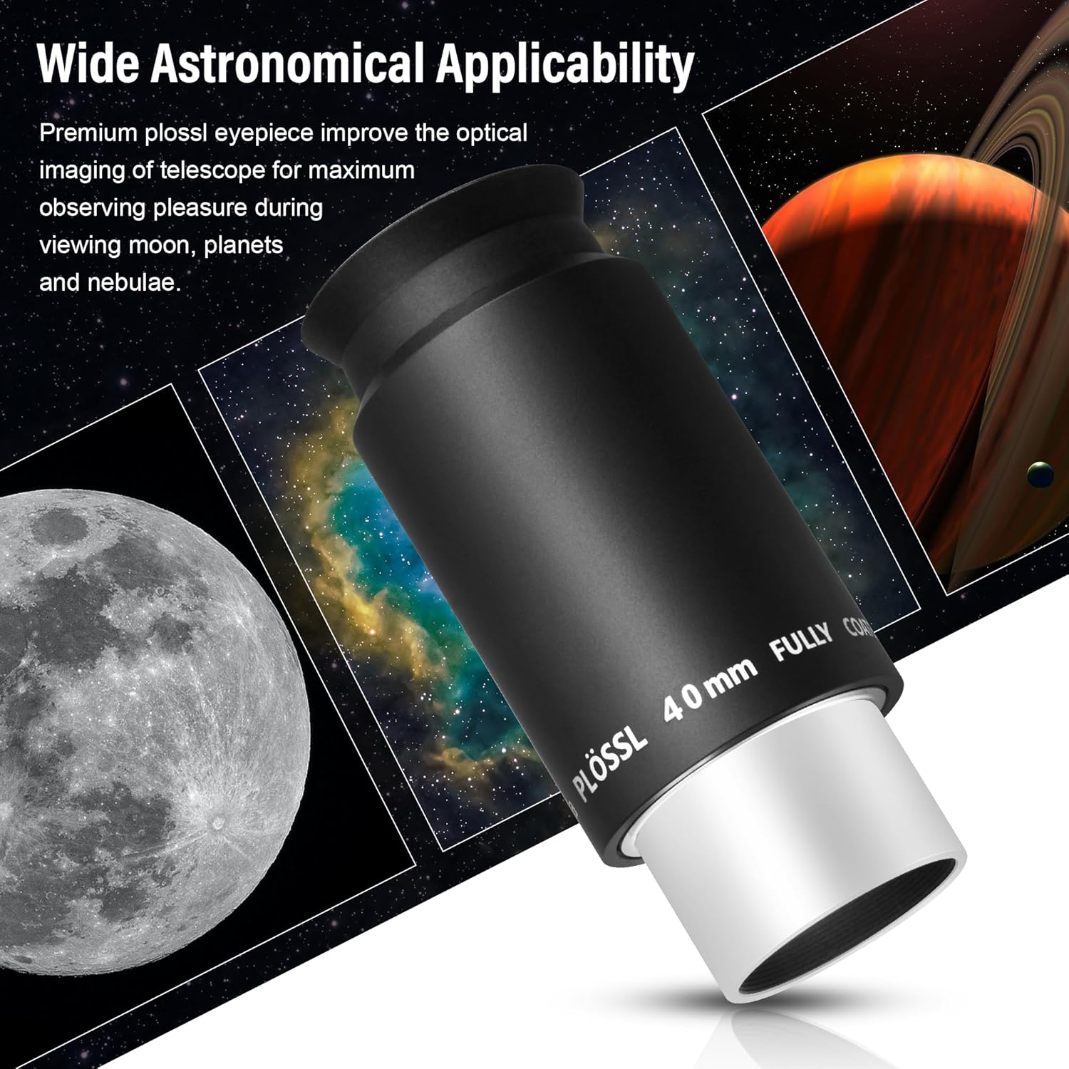 Astromania Eyepiece 40mm for Telescope - 1.25 Inch Plossl Telescope Eyepiece Fully Multi Coated 4-Element, Metal Telescope Accessory with Standard 1.25inch Filter Thread for Astronomic Telescopes