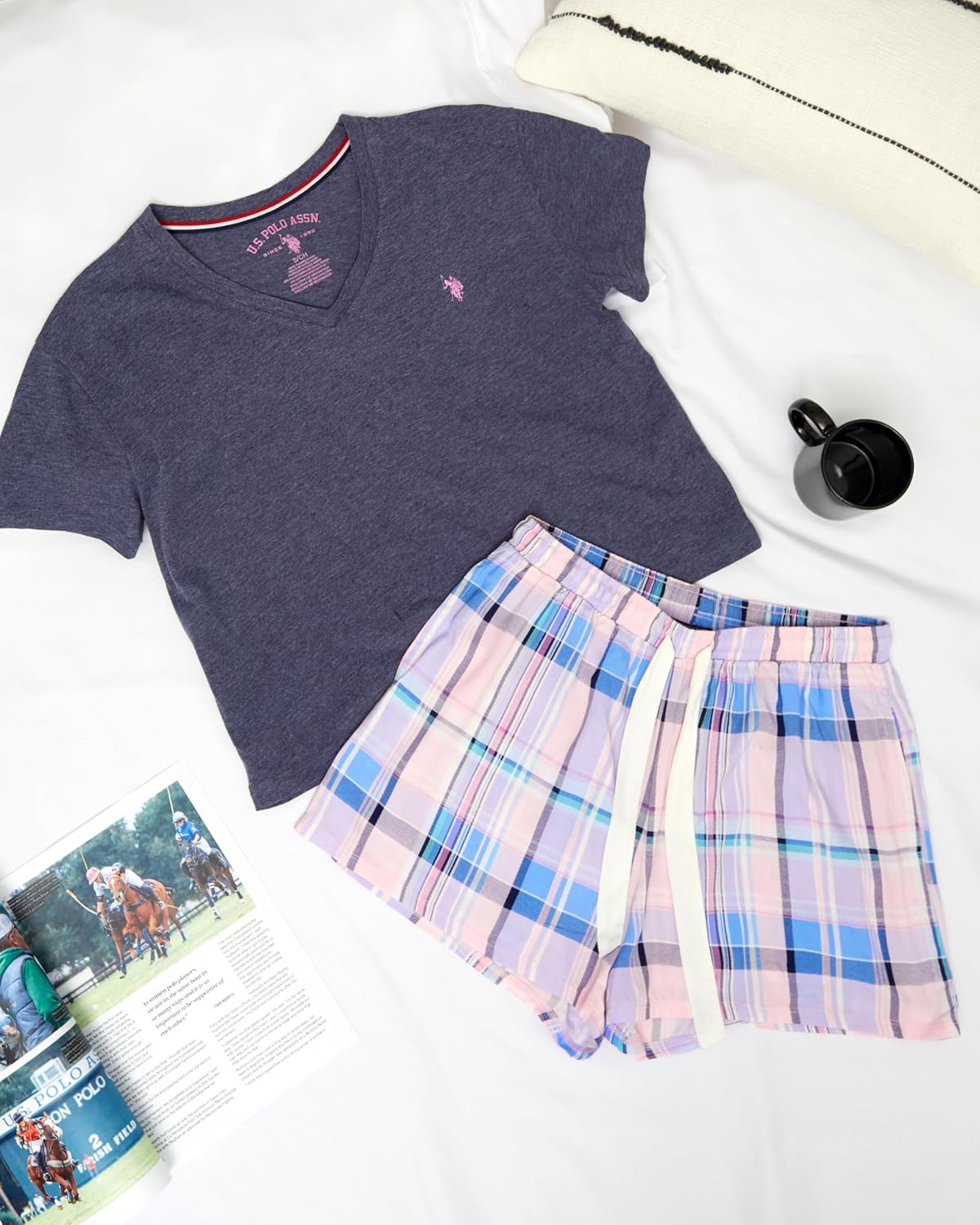 U.S. Polo Assn. Women's Summer Pajama Set, Tee, Shorts Valentines Gifts for Her - Image 3
