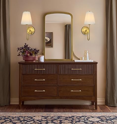 Miniatura 7 de Electro bp Elegantes apliques de pared individuales de tela brocado plisada blanca con brazo de metal curvado dorado pulido, E12, 40W, cableado