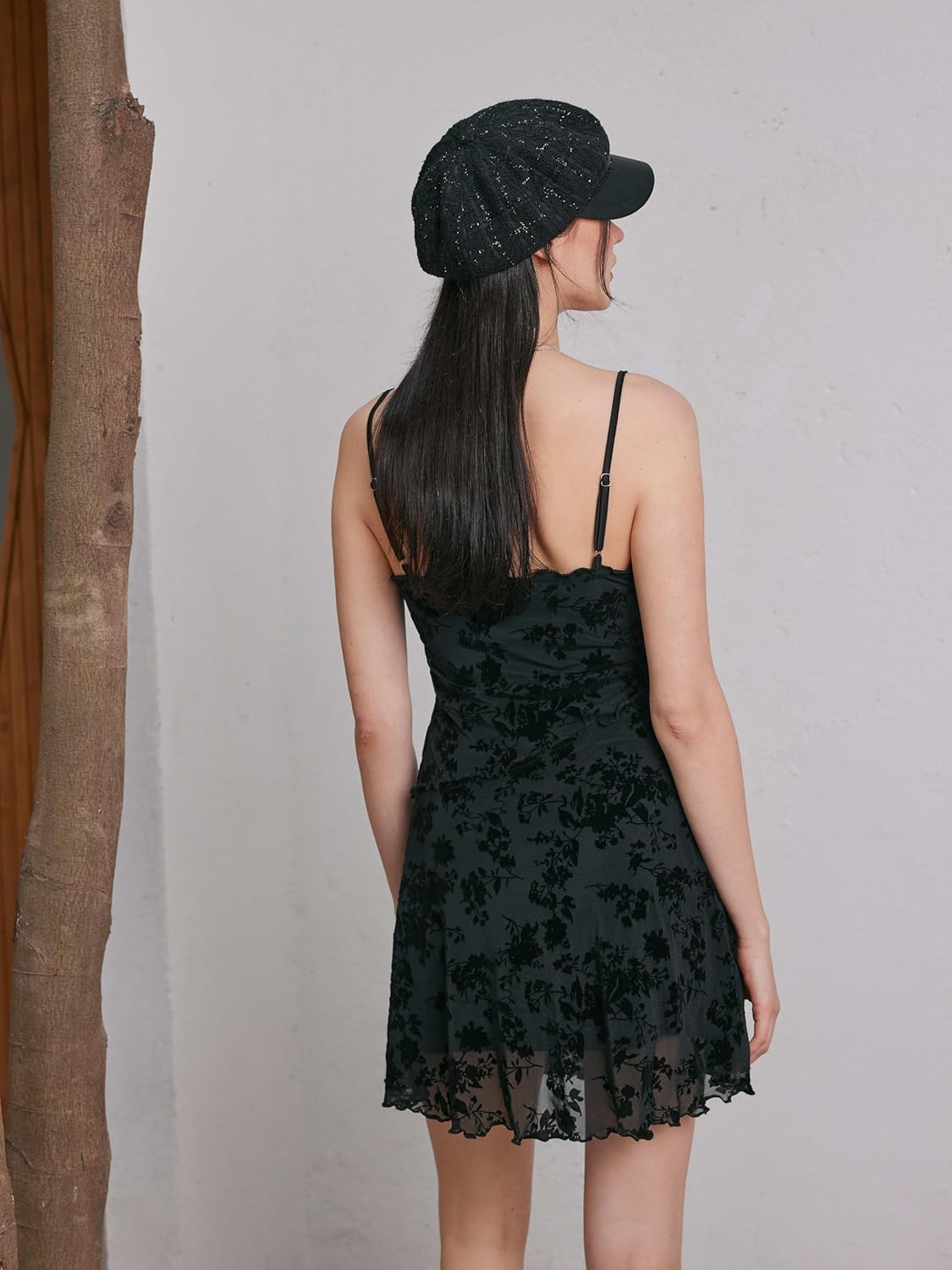 CIDER Women's Gothic Dresses Summer Mini Dress Lace Mesh Square Neck Sleeveless Spaghetti Strap Party Goth Y2K Fall - Image 4