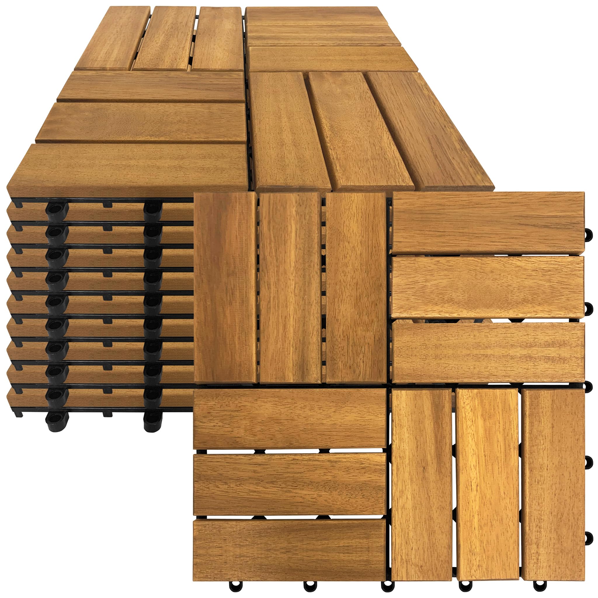 Baldosas de Madera de Acacia para Terraza 30x30cm Losetas Placas con Red de Drenaje de Plástico Resistentes a Intemperie Juego de 11 Revestimientos para Suelo de 1m² Exterior Balcón (Tipo B)
