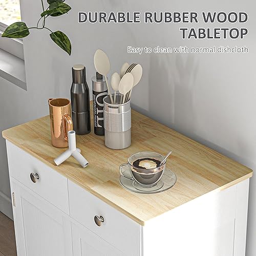 Vista 41 de HOMCOM Sideboard with Solid Wood Countertop, Modern Kitchen Storage Cabinet, Coffee Bar Cabinet with 2 Drawers, Doors and Adjustable Shelf, Black