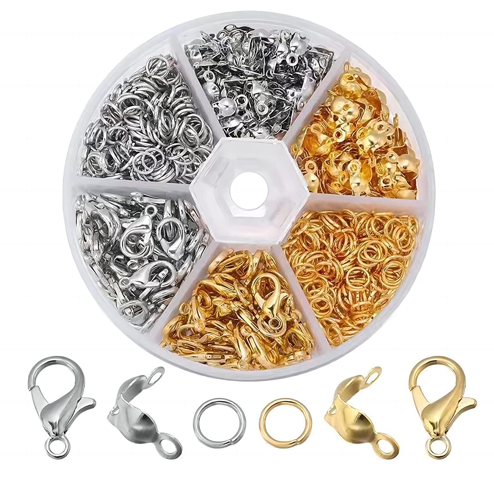 Bailinks60 Pcs Lobster Clasps, 200 Pcs Open Jump Rings and 60 Pcs Open Bead for Jewellery Craft Making DIY Craft Jewellry Bracelet Necklace Making(Gold)