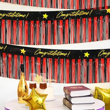 Mega-L Graduation Deocartions 2026 Banners Party Decorations, Black Red Foil Fringe Garland, 2Pack 39 Ft Tinsel Streamers Photo Booth Props Flag Parade Float Car Congratulations Birthday Decor
