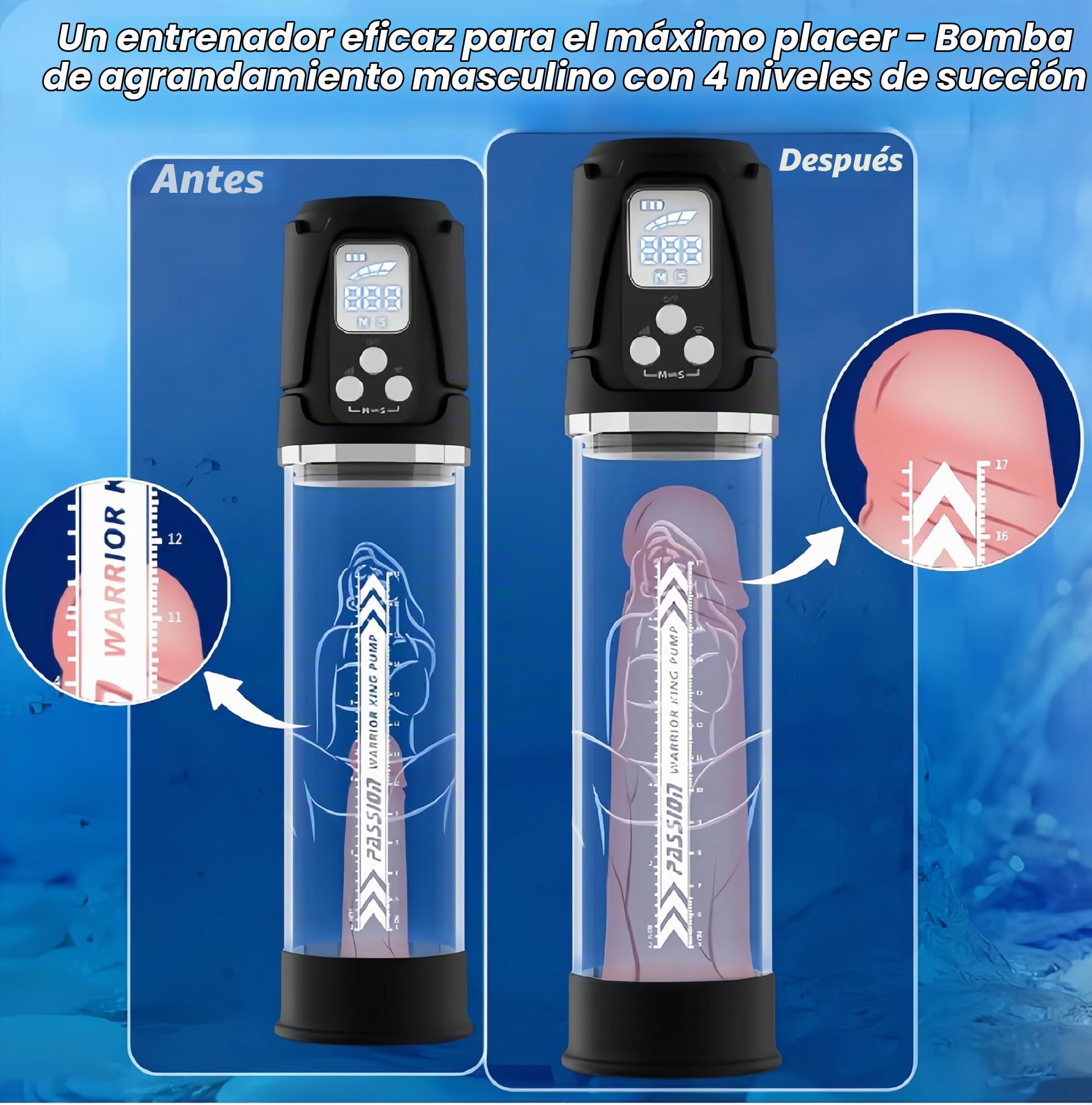 KinZon Bomba de pene eléctrica para hombre – Masturbador impermeable con 4 niveles de presión, 2 modos de succión, agrandamiento del pene, modos automático y manual
