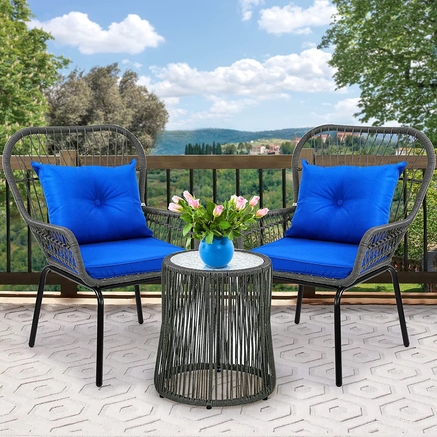 Jiomee Furniture™ OutdoorIndoor Patio Furniture Rattan Bistro Set in