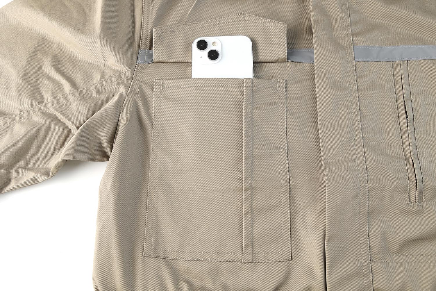 Tuta da Lavoro Uomo Multitasche Riflettente con Zip Doppio Studenti Intera Blu Abbigliamento, Cachi, M