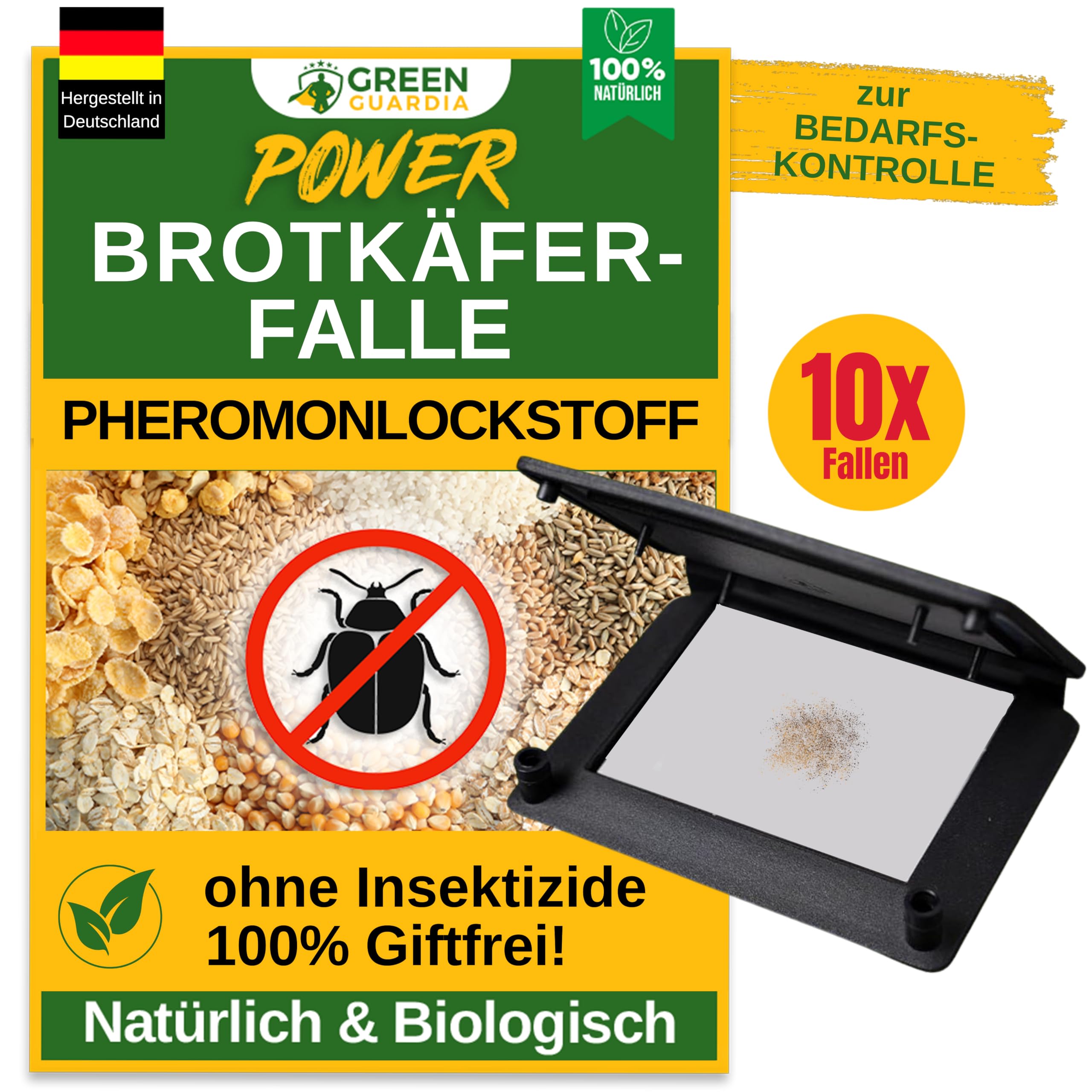 GREEN GUARDIA Lot de 10 pièges à coléoptères avec attractif spécial - Respectueux de l'environnement - Sans produits chimiques - Avec surface adhésive forte, non toxique et sans odeur
