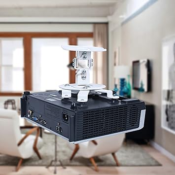 Full Motion Universal Projector Ceiling Mount Bracket with Adjustable Extendable Arms Rotating Swivel Tilt and Low Profile Mount for Home and Office Projector (White)