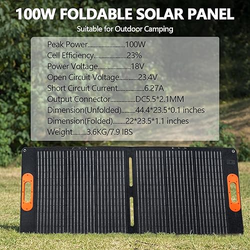 Miniatura 3 de ALLWEI Panel solar portátil de 100 W para generador solar de estación de energía 300/500, cargador de batería solar de 18 V con soporte ajustable,