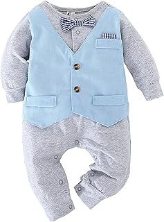 Yomartily Baby,Clothing,Baby Boys 0-24m,Bodysuits & One-Pieces,Rompers Yomartily Newborn Baby Boy clothes Gentleman Baby boy Romper Long Sleeve One Pieces Jumpsuit with Bow Tie Toddler Outfits