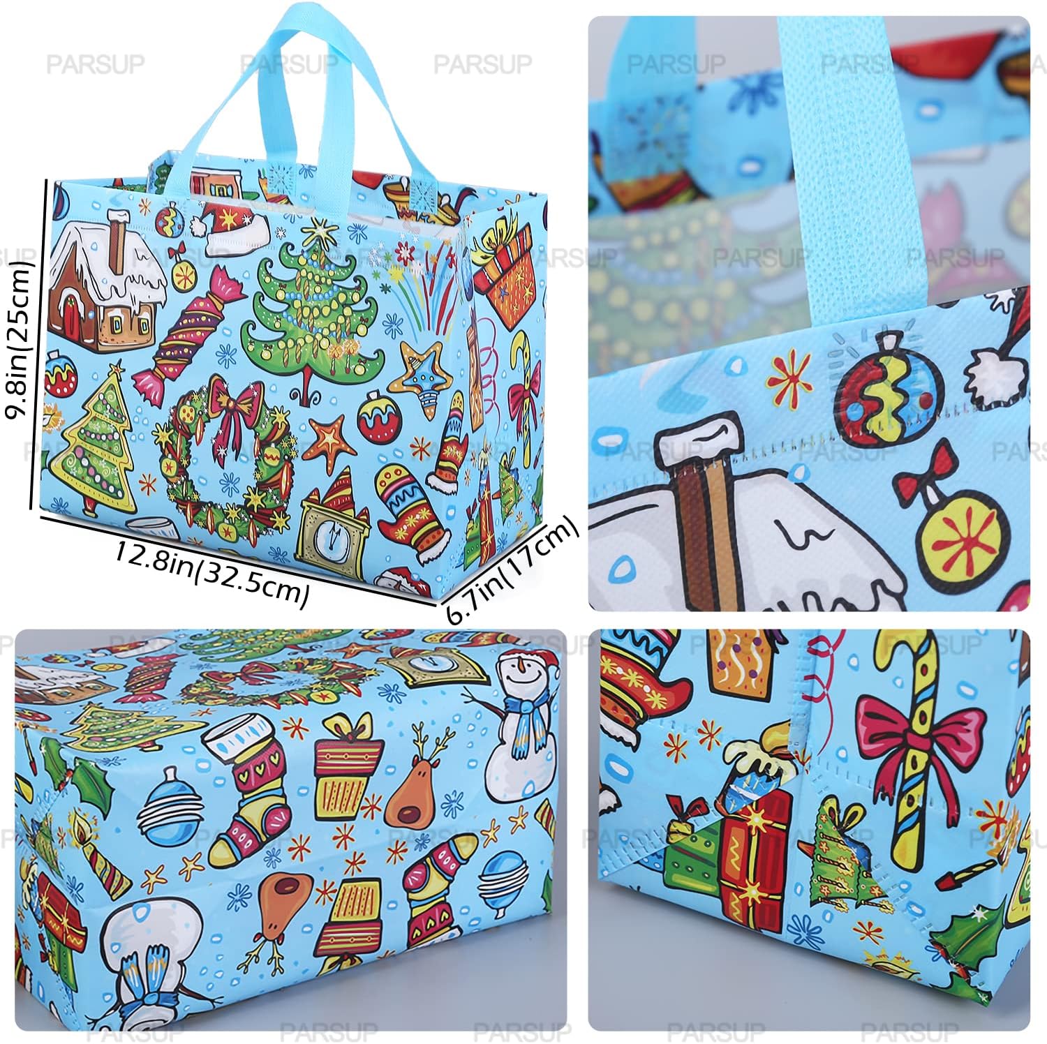 PARSUP 36PCS Christmas Gift Bags with Handles, Non-Woven Christmas Bags for Treat Gifts Wrapping Shopping, Xmas Party Supplies, 12.8 * 9.8 * 6.7inch - Image 3