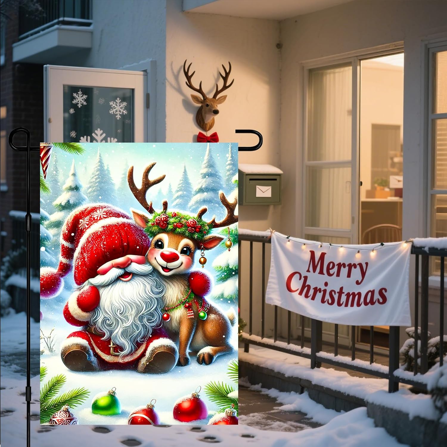 Christmas Garden Flag 12x18 Inch Welcome Gingerbread Santa with Cookies Outdoor Flag Double Sided Christmas Yard Banner with Holly Snowflakes and Red Decorations for Porch Lawn Patio - Image 6