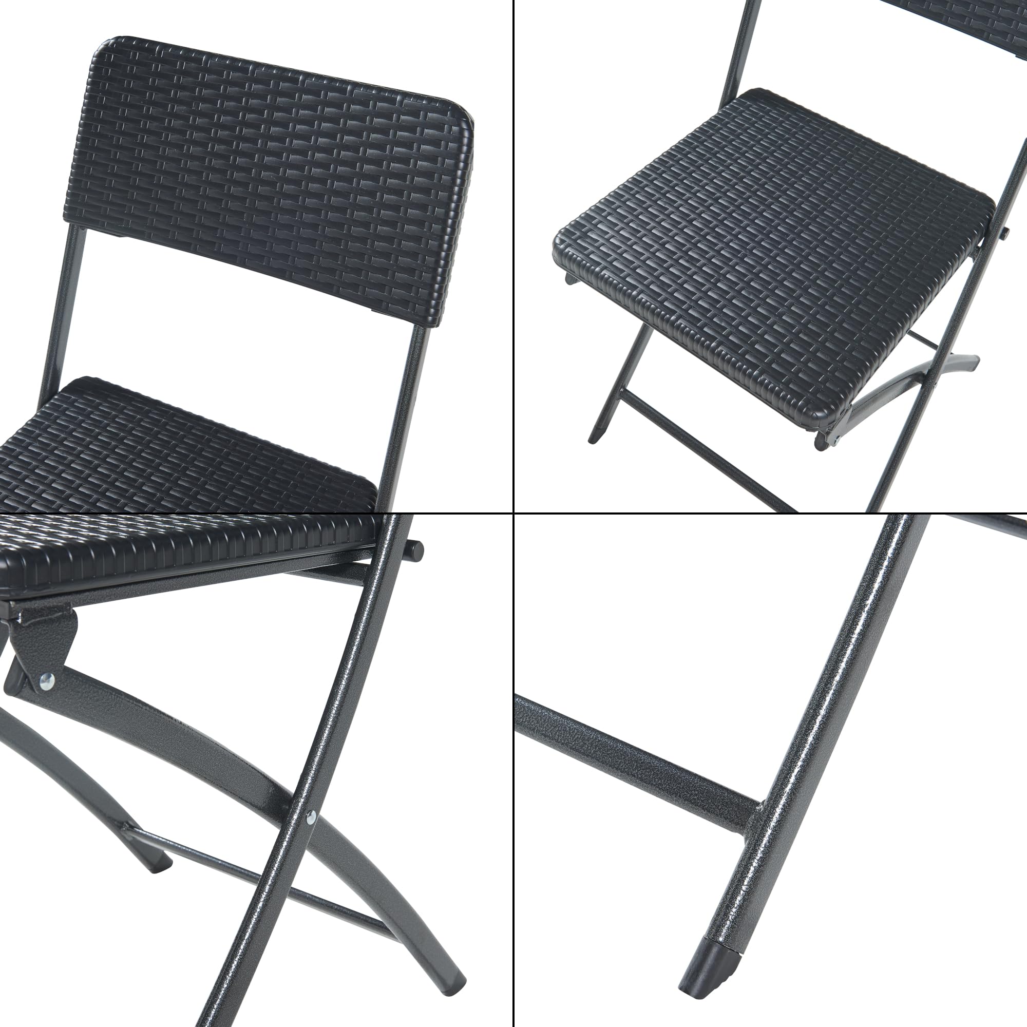 [en.casa] Lot de 2 Chaises Pliantes Extérieur pour Camping Jardin Terrasse Balcon Pêche Plage Ensemble de 2 Chaises Confortables Robustes Résistantes Métal Plastique 81 x 45 x 58 cm Effet Rotin Noir