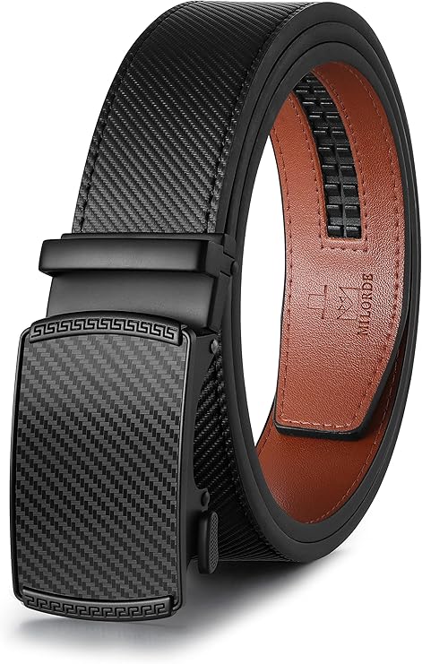 MILORDE Men's Ratchet Leather Belt for Casual Golf Dress Pants Shirts, Adjustable Fit, Comfortable and Easy To Use (35mm)