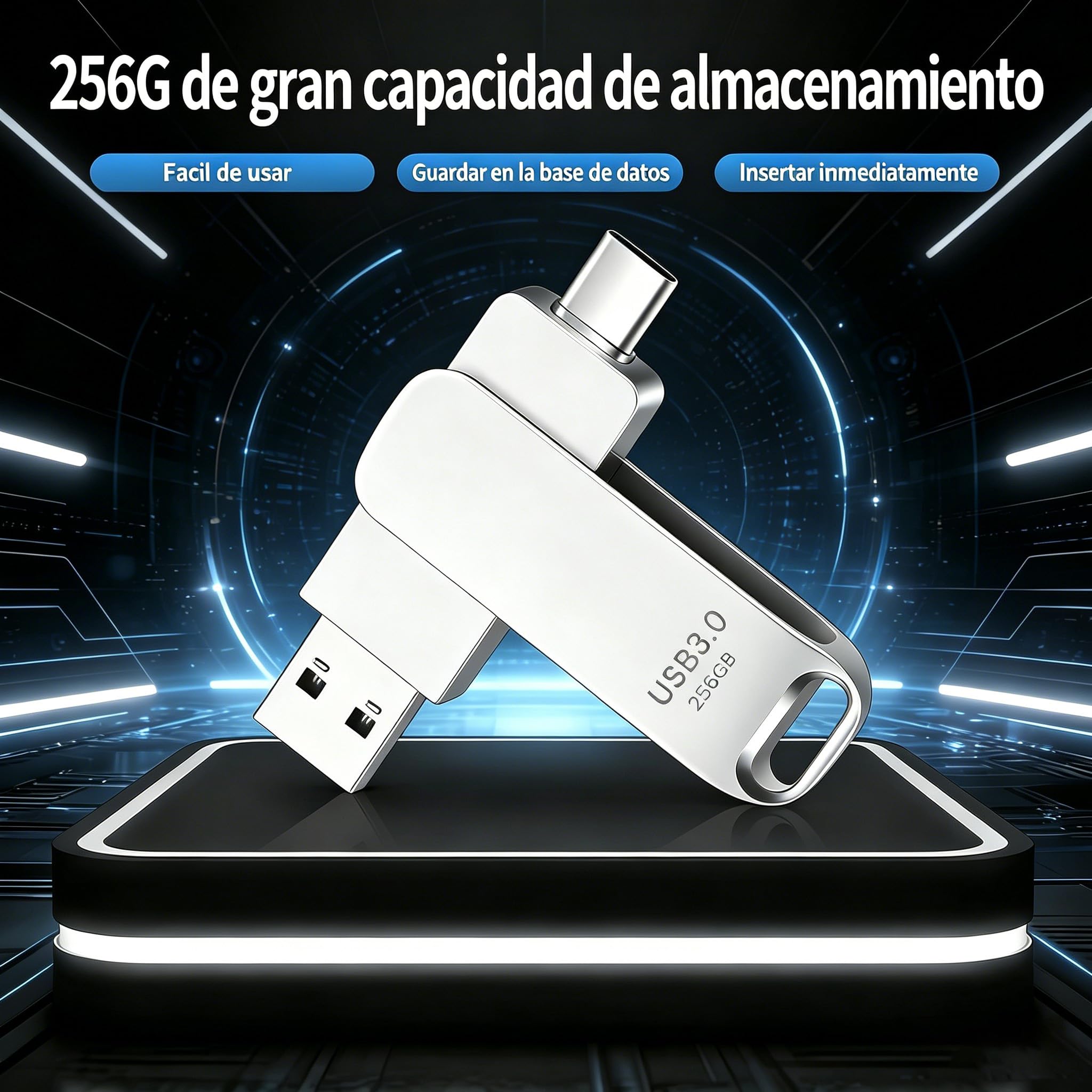 Memoria USB C 3.0 de 256GB, Dual Drive Pendrive Tipo C y USB OTG 2 en 1 Portátil Impermeable Dual Pen Drive USB C Metal Alta Capacidad Memory Stick para iOS Smartphones,Android, PC, Tabletas-USB (M) — view 4