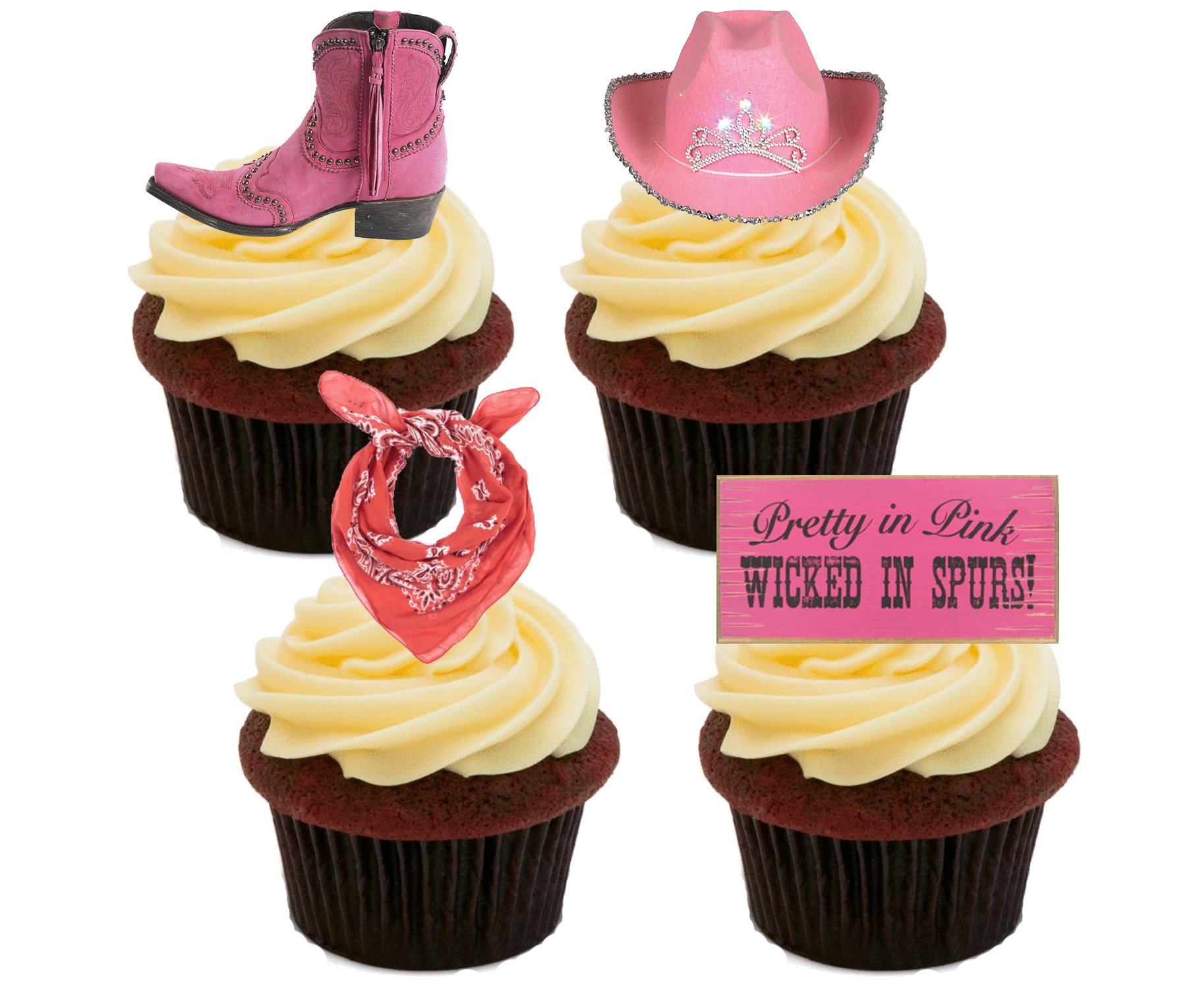 Made4you Cowgirl/Western Edible Cupcake Toppers - Stand-Up Wafer Cake Decorations (Pack Of 12)