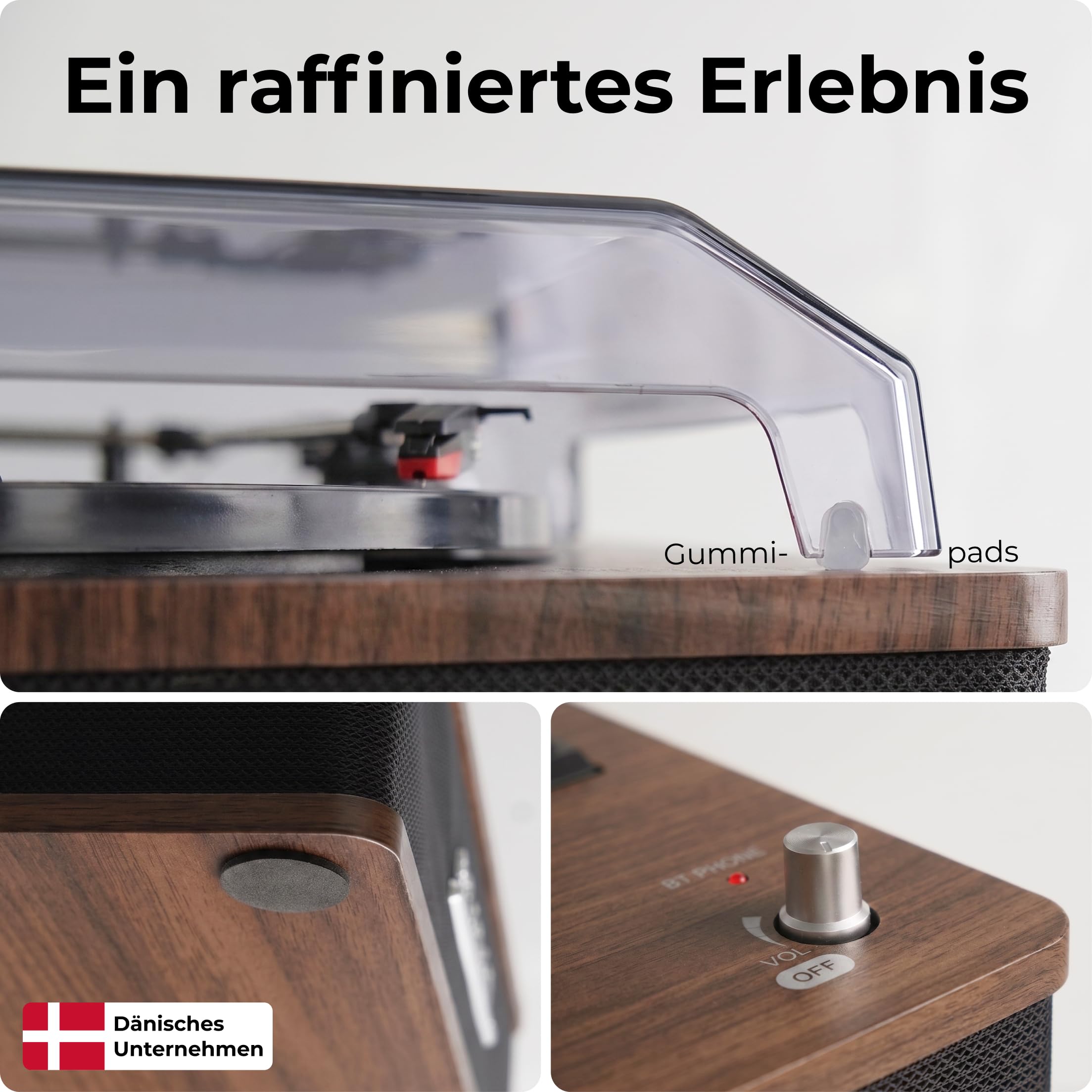 Retro Plattenspieler mit Bluetooth & eingebauten Lautsprechern – Denver VPB‑262 Multi-Speed Turntable Music System (33 ⅓ / 45 / 78 RPM) mit Line‑Out & Auto‑Stop