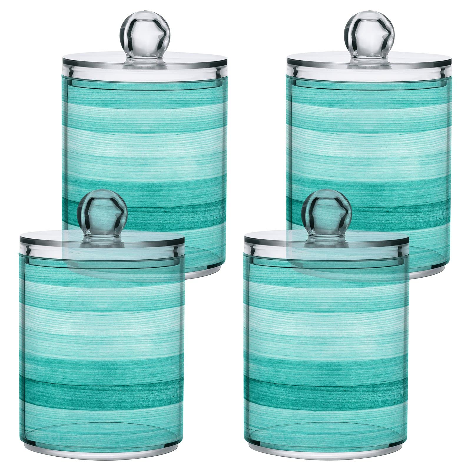 2 Pack Qtip Holder Dispenser Teal Turquoise Green Wooden Apothecary Jars with Lids Plastic Acrylic Bathroom Vanity Countertop Canister Storage Organizer for Cotton Ball,Swabs,Pads,Floss