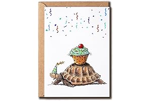 Adorable Ninja Turtle Birthday Card with Cake and Party Hat