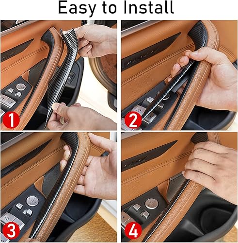 Miniatura 6 de Jaronx Compatible con cubiertas de manija de puerta BMW Serie 5 G30 G31 2017-2022, patrón de fibra de carbono, cubierta de manija de puerta interior