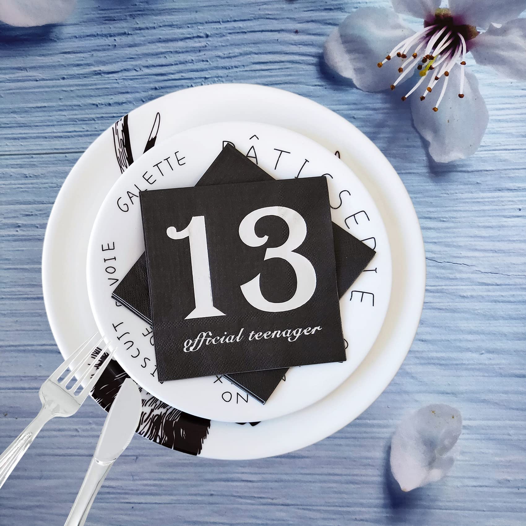 40pcs Black and Silver Official Teenager 13th Birthday Cocktail Napkins 13th Birthday Decorations for Boys Girls Party Supplies Disposable Paper Beverage Napkin