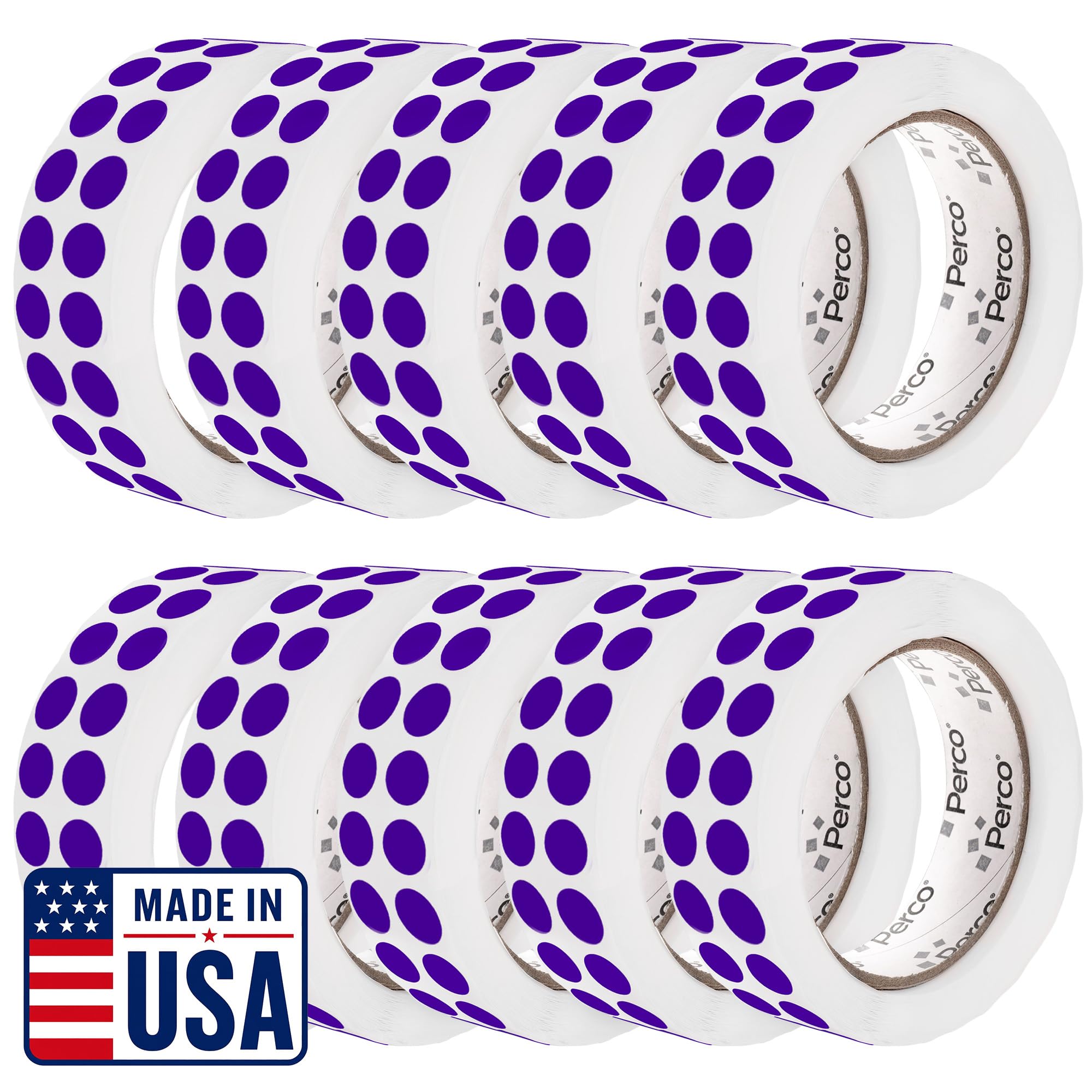 Perco Purple Perforated Round Circle Dot Sticker 1/2-Inch Labels — 10 Rolls, 30,000 Stickers - Parties, Scrapbooks for Category Coding, Crafts &amp; Creative Organization, Strong Adhesive - Made in USA