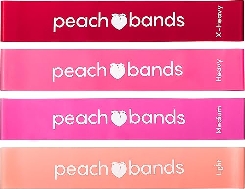 Peach Bands. Cinta elástica de resistencia de primera calidad en color rosa. Juego de 4 con bolsa de transporte. Bandas de resistencia para piernas