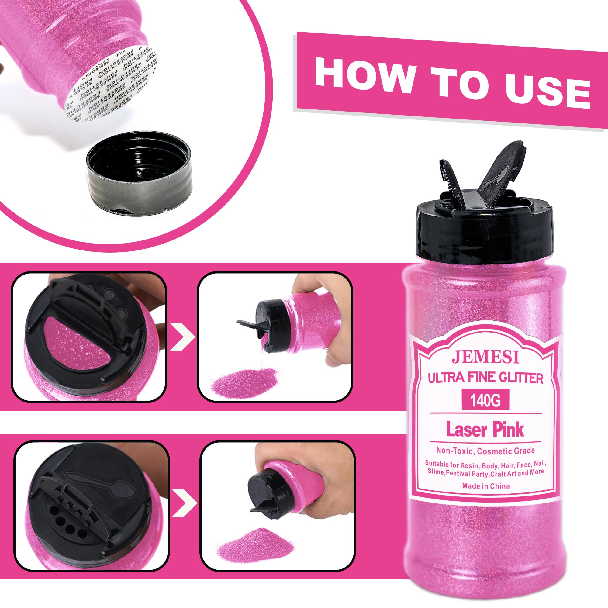 Glitter Olografici Ultrafini, Glitter Di Bellezza, Rosa laser140g, Adatti Per Capelli, Viso, Corpo, Unghie e Trucco Natalizio. Adatti Anche Per Resina Epossidica, Vetro e Lavori Artigianali.