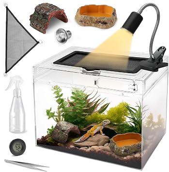AZV Reptile Tank Starter Kit,8 Piece Escape Proof Hermit Crab Cage Large