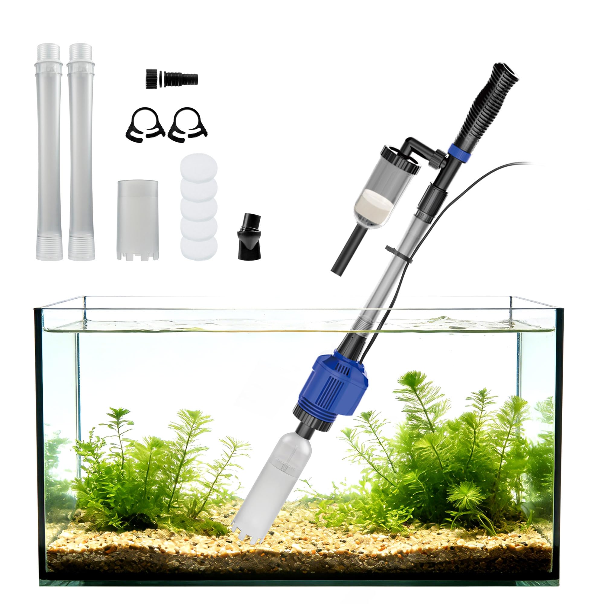 NICREW 3-in-1 Mulmsauger Elektrisch, Aquarium Reiniger für Kies und Sand mit Wasserwechsel, Zubehör für Mittelgroße und Große Aquarien