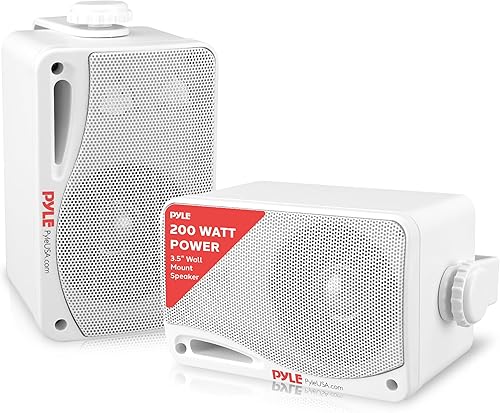 Pyle Altavoz Bluetooth inalámbrico impermeable para exteriores, 3.5 pulgadas, par de 3 vías activo pasivo resistente a la intemperie, sistema de