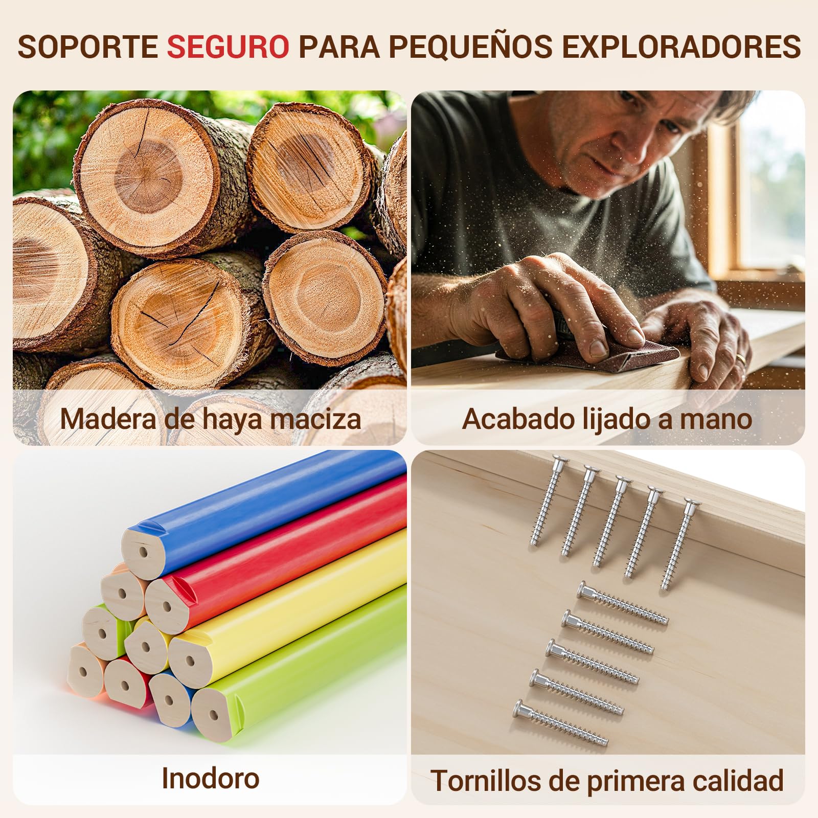 COSYLAND 8 en 1 Triángulo de Escalada Montessori con Arco y Rampa, Set Plegable Infantil, Juguete de Madera Resistente para Interior, Niños 18 Meses-6 años, Natural/Multicolor, Grande