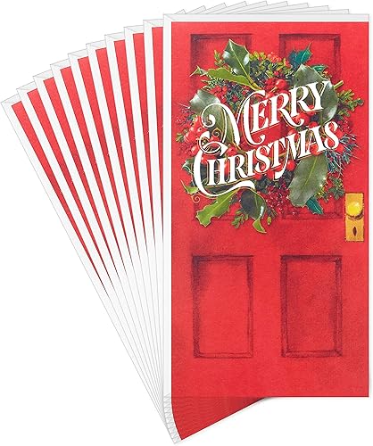 HALLMARK Paquete de tarjetas de regalo o dinero de Navidad, puerta roja (10 tarjetas con sobres)