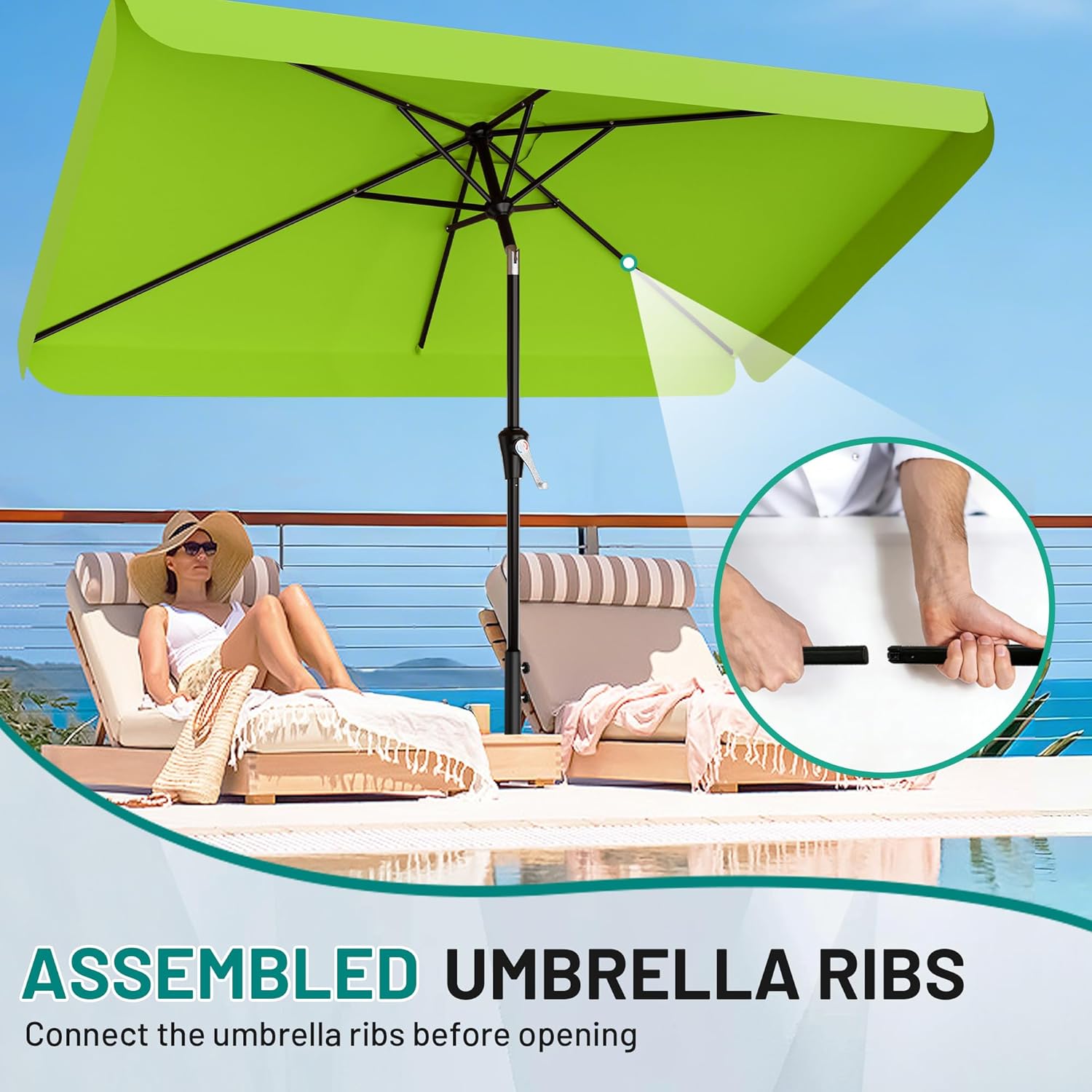 AreShark 6.5 x 10 FT Rectangular Valance Patio Umbrella, Outdoor Umbrella with Tilt and Crank, Market Table Umbrellas W/ 6 Ribs UV Protection for Garden, Deck, Backyard Pool, Apple Green