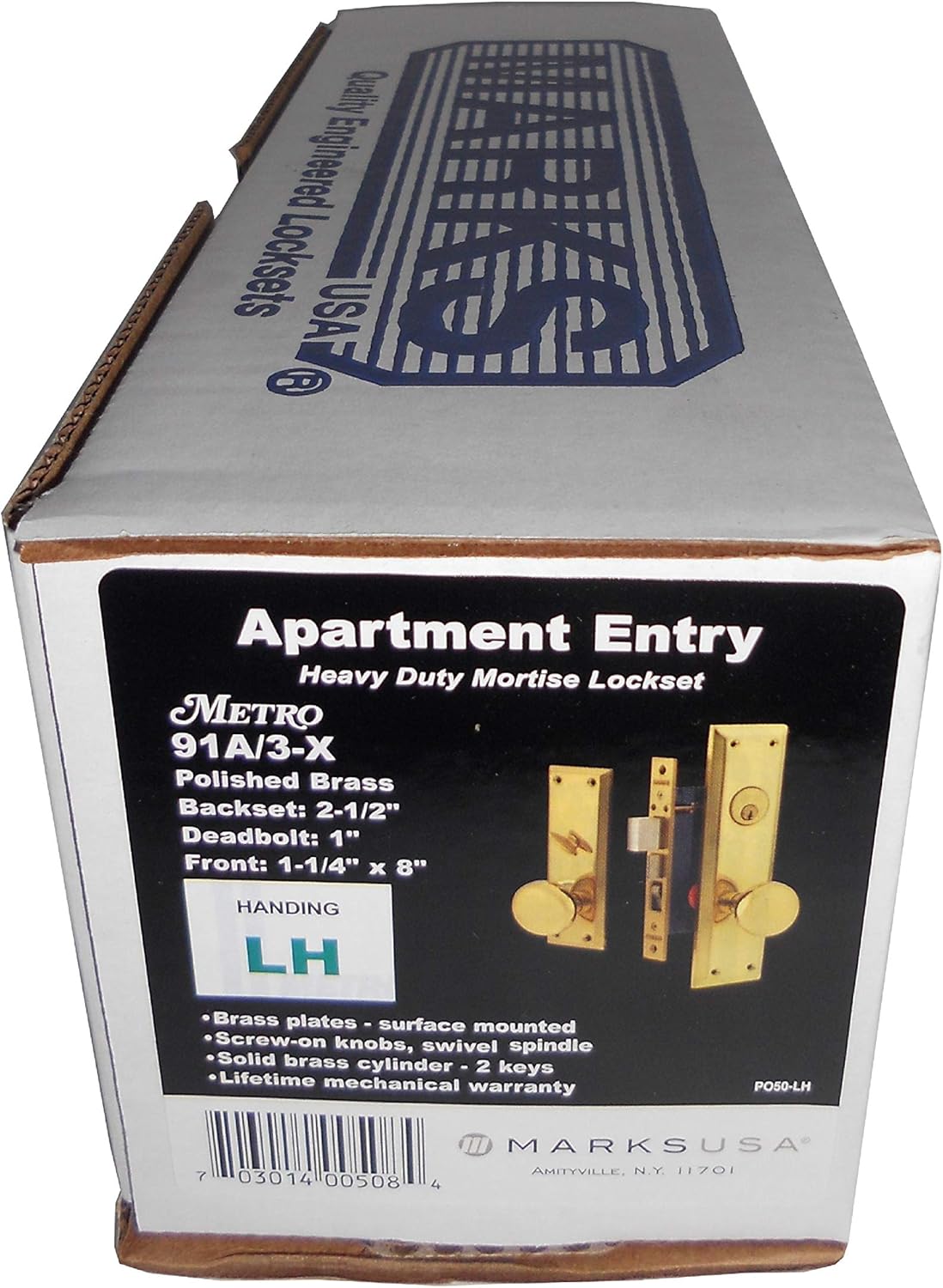 Marks Metro 91A/3-X Left Hand Apartment Entry Heavy Duty Mortise Lockset with Wide Face Plate 1-1/4 X 8