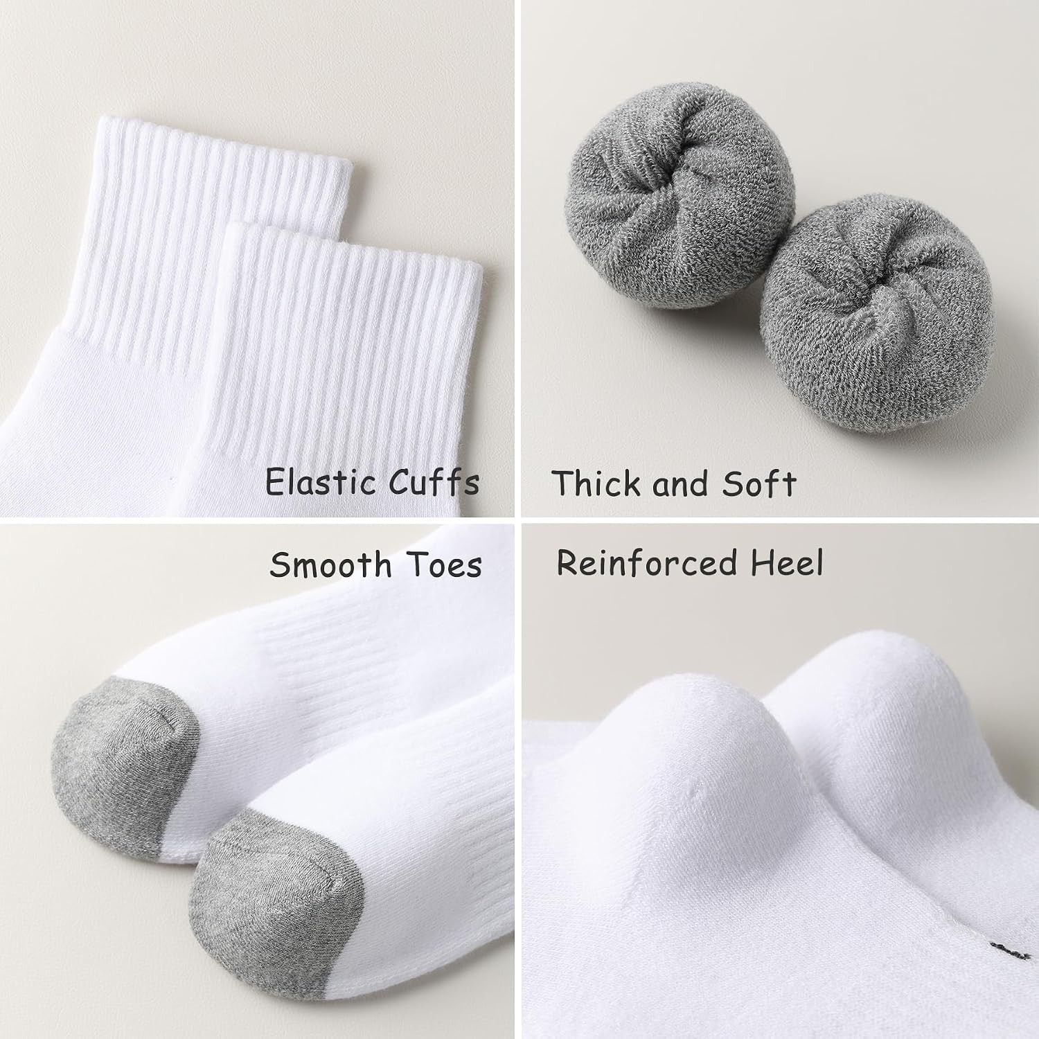 EPEIUS Kids Athletic Socks Thick Cushioned Cotton Quarter Socks for Boys Girls, Sports Running Ankle Arch Support 5-12Y