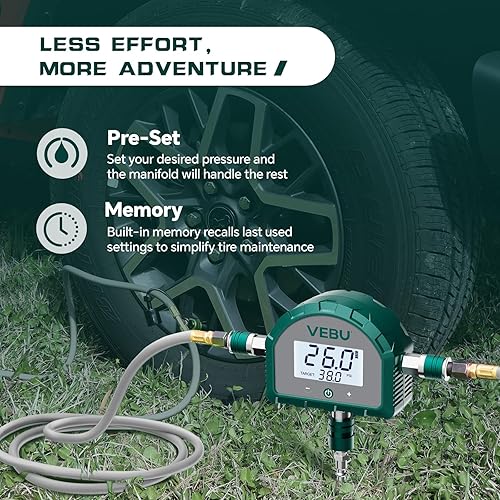 Miniatura 6 de Sistema de inflado de 4 neumáticos, apagado automático, kit de manguera de inflado y desinflado de neumáticos de 4 vías con memoria preestablecida y