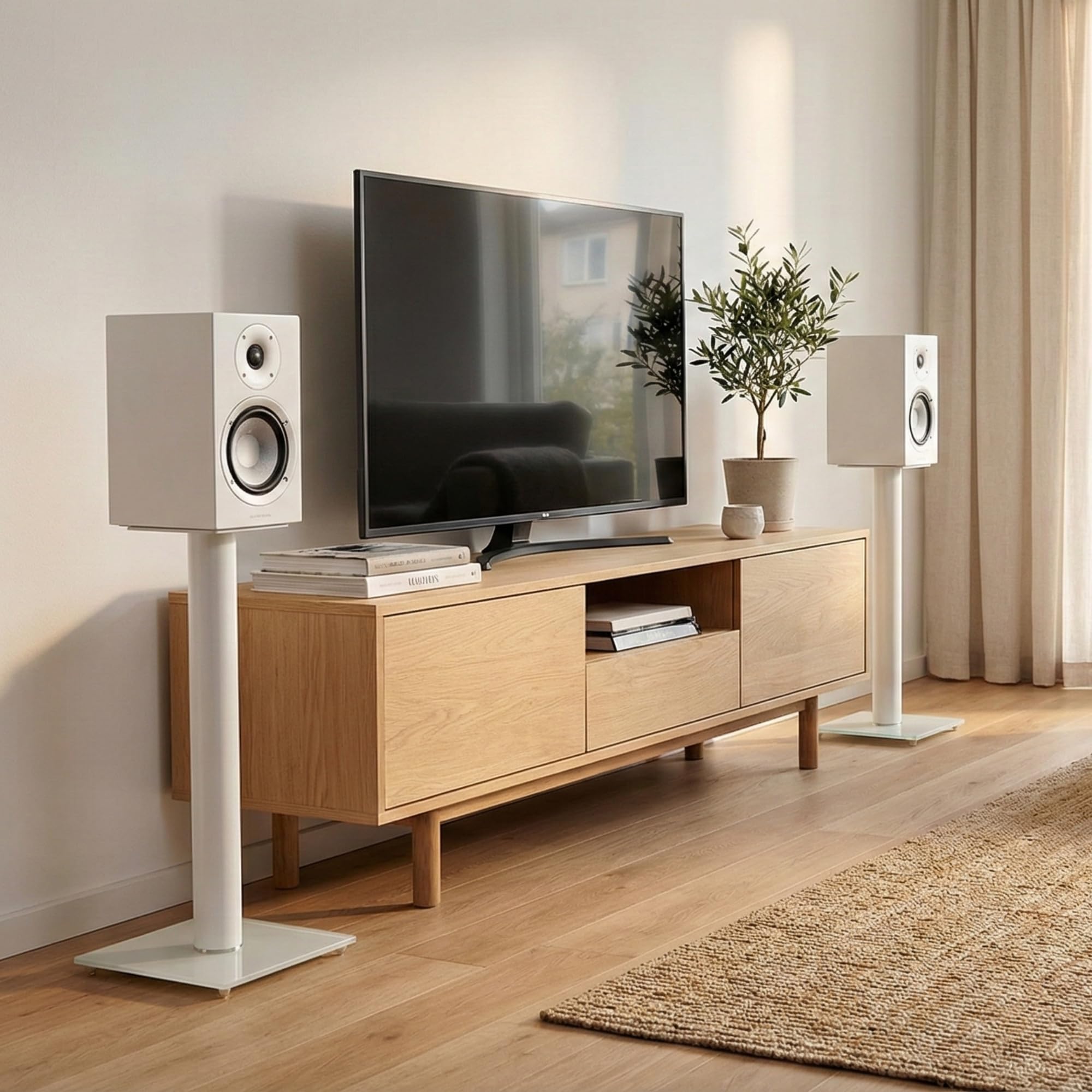 Sonorous SP100-70 Bianco – Supporti per Diffusori 70 cm (Coppia) | Piedi da Pavimento in Alluminio e Vetro | Portata fino a 20 kg per Supporto | Gestione Cavi Integrata