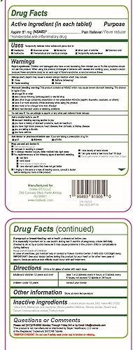 Vista 4 de Aspirina pura para bebés de dosis baja de 81 mg para adultos, 100 tabletas de aspirina con recubrimiento entérico para hombres y mujeres, alivio