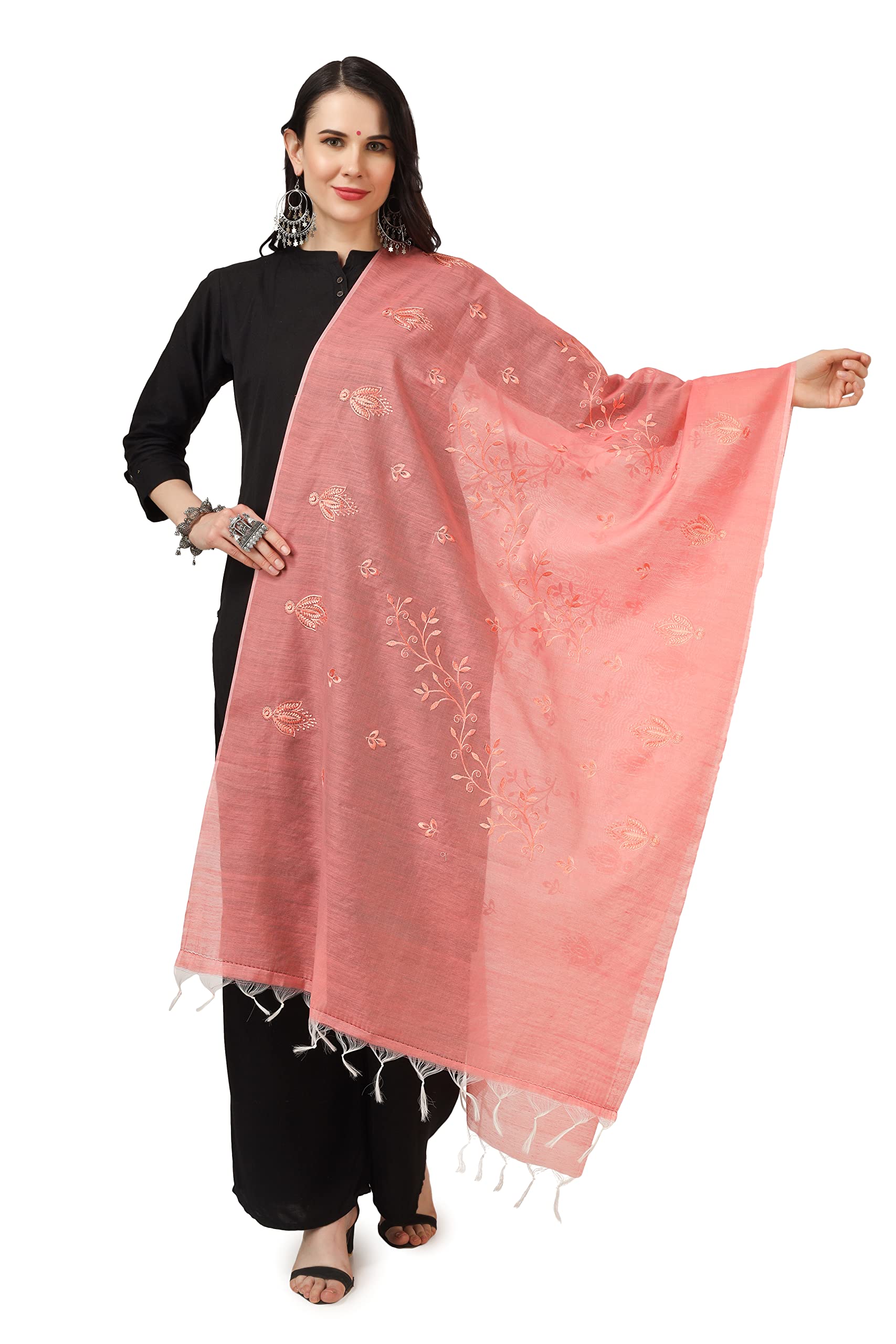 a r silk Women's Peach Cotton Embroidered Dupatta(ARS0782)-picture-50