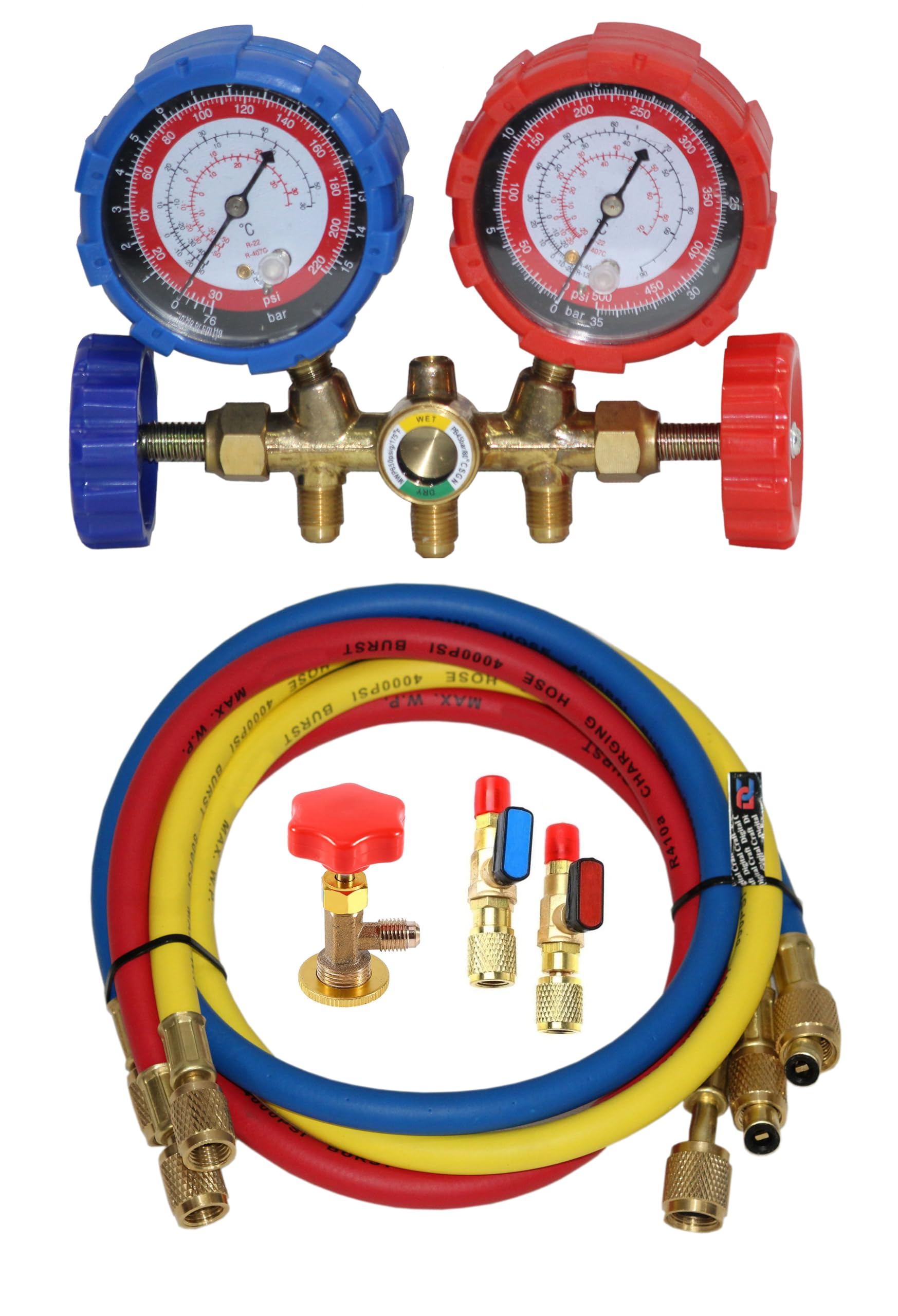 Digital Craft Manifold Gauge Set Air Condition Refrigeration Set Air Conditioning Tools For R12 R22 R404A R134A Manifold Gauge Set,Opener Tap Valve,Valve 1/4" Male to 5/16" Female Adapter